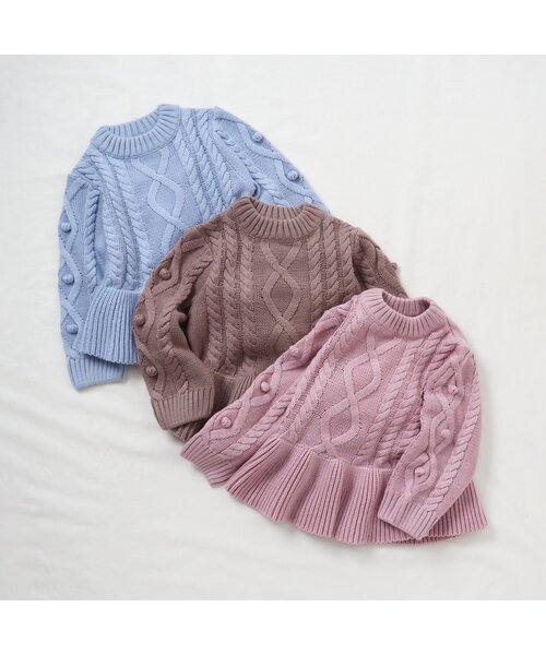 apres les cours（アプレレクール）の「WEB限定 フレアケーブルニット（ニット/セーター・キッズ・サックスブルー/ピンク/ブラウン・140/100/130/120/110/80/90）」の15枚目の写真
