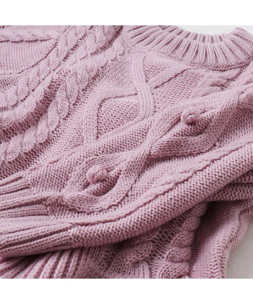 apres les cours（アプレレクール）の「WEB限定 フレアケーブルニット（ニット/セーター・キッズ・サックスブルー/ピンク/ブラウン・140/100/130/120/110/80/90）」の6枚目の写真