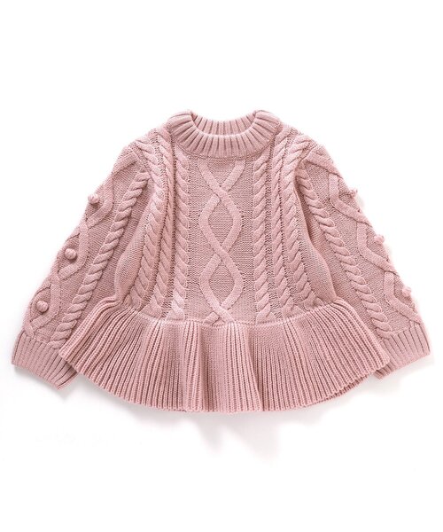 apres les cours（アプレレクール）の「WEB限定 フレアケーブルニット（ニット/セーター・キッズ・サックスブルー/ピンク/ブラウン・140/100/130/120/110/80/90）」の7枚目の写真