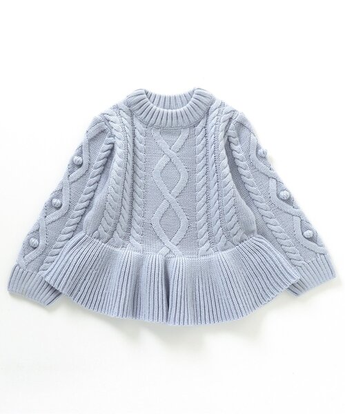 apres les cours（アプレレクール）の「WEB限定 フレアケーブルニット（ニット/セーター・キッズ・サックスブルー/ピンク/ブラウン・140/100/130/120/110/80/90）」の9枚目の写真