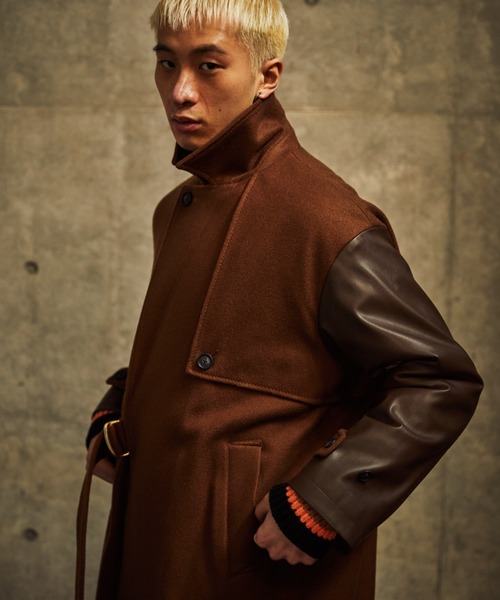 TAUPE(トープ)の「TAUPE/トープ/Leather Sleeve Wrap Coat(その他アウター・メンズ・キャメル・2)」の3枚目の写真