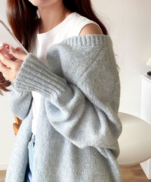 mily bilet（ミウィビレット）の「【mily bilet】淡色にきゅんきゅん。バッククロスメランジVネックニットカーディガン（ニット/セーター・レディース・アイボリー/ブルー/ピンク/ベージュ系その他/イエロー/グレー・LARGE/MEDIUM/X-LARGE/SMALL）」の14枚目の写真