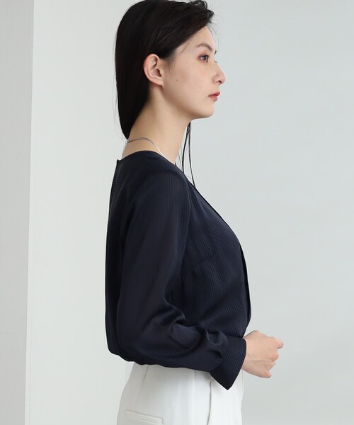 ブラウス シャツ シアーストライプ柄ブラウス/接触冷感/洗える レディース INDIVI ブラウス シャツ 「洗える」シアーストライプ柄ボウタイ