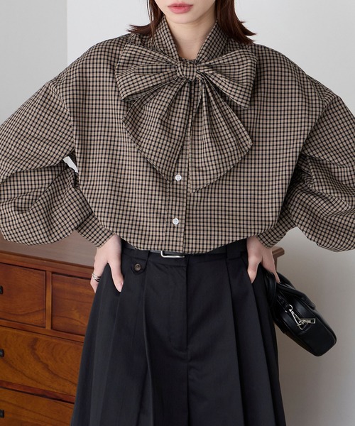 トップス 2way llic Bowtie Blouse セール】ボリュームスリーブ 2wayクラシカルボウタイリボンブラウス