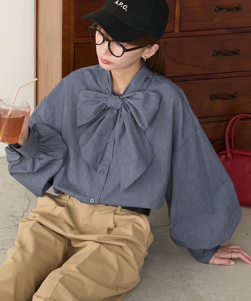 ボリュームスリーブ 2wayクラシカルボウタイリボンブラウス（シャツ