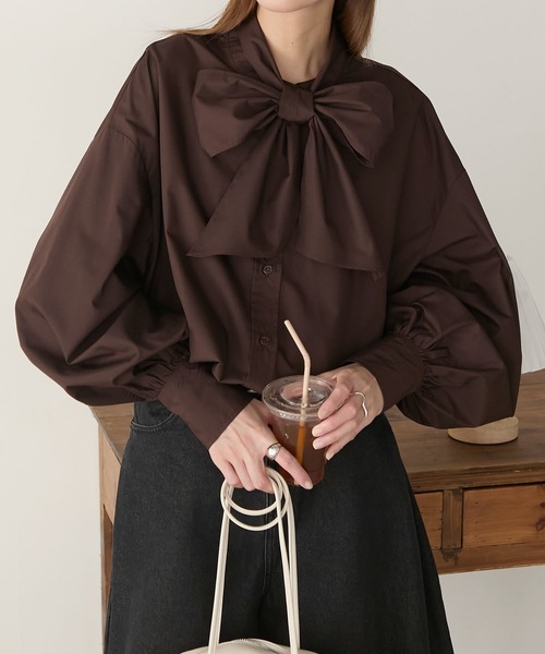 BOSCH バーガンディ リボン付きブラウス ブラウス シャツ ネックリボントップス レディース : ZOZOTOWN