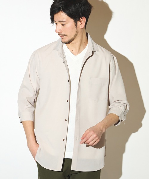 UNION STATION（ユニオンステーション）の「ポリエステルカチオン七分袖ワイドカラーシャツ（シャツ/ブラウス・メンズ・ブルー/ライトブルー/カーキ/ホワイト/ベージュ/ネイビー・S/M/L/LL）」の2枚目の写真