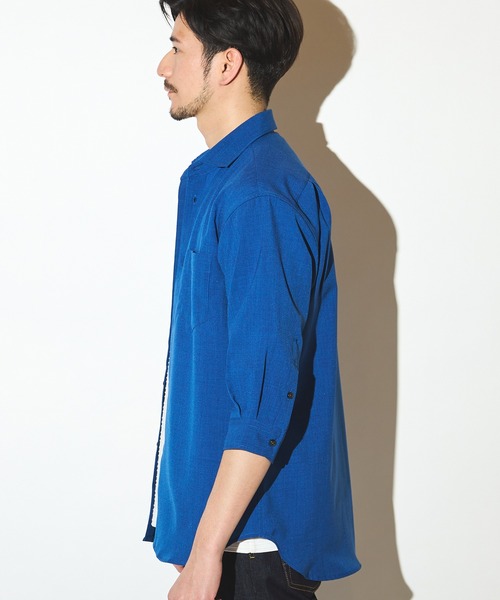 UNION STATION（ユニオンステーション）の「ポリエステルカチオン七分袖ワイドカラーシャツ（シャツ/ブラウス・メンズ・ブルー/ライトブルー/カーキ/ホワイト/ベージュ/ネイビー・S/M/L/LL）」の7枚目の写真