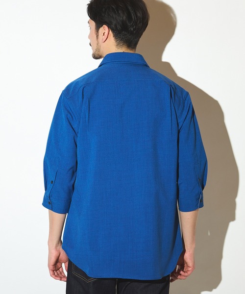 UNION STATION（ユニオンステーション）の「ポリエステルカチオン七分袖ワイドカラーシャツ（シャツ/ブラウス・メンズ・ブルー/ライトブルー/カーキ/ホワイト/ベージュ/ネイビー・S/M/L/LL）」の15枚目の写真