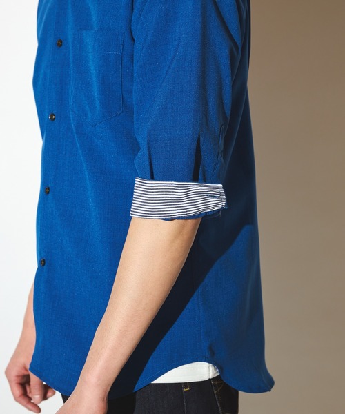 UNION STATION（ユニオンステーション）の「ポリエステルカチオン七分袖ワイドカラーシャツ（シャツ/ブラウス・メンズ・ブルー/ライトブルー/カーキ/ホワイト/ベージュ/ネイビー・S/M/L/LL）」の20枚目の写真