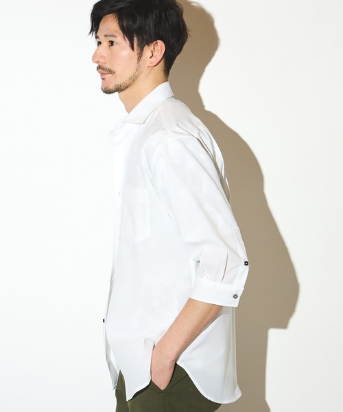 UNION STATION（ユニオンステーション）の「ポリエステルカチオン七分袖ワイドカラーシャツ（シャツ/ブラウス・メンズ・ブルー/ライトブルー/カーキ/ホワイト/ベージュ/ネイビー・S/M/L/LL）」の8枚目の写真