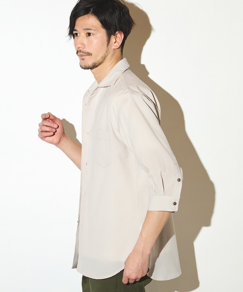 UNION STATION（ユニオンステーション）の「ポリエステルカチオン七分袖ワイドカラーシャツ（シャツ/ブラウス・メンズ・ブルー/ライトブルー/カーキ/ホワイト/ベージュ/ネイビー・S/M/L/LL）」の21枚目の写真