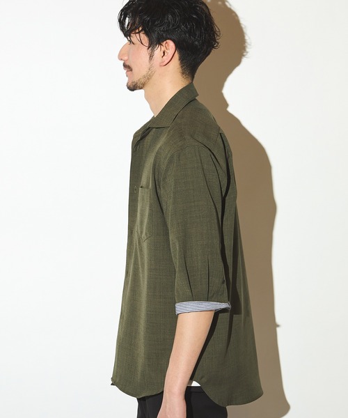 UNION STATION（ユニオンステーション）の「ポリエステルカチオン七分袖ワイドカラーシャツ（シャツ/ブラウス・メンズ・ブルー/ライトブルー/カーキ/ホワイト/ベージュ/ネイビー・S/M/L/LL）」の13枚目の写真