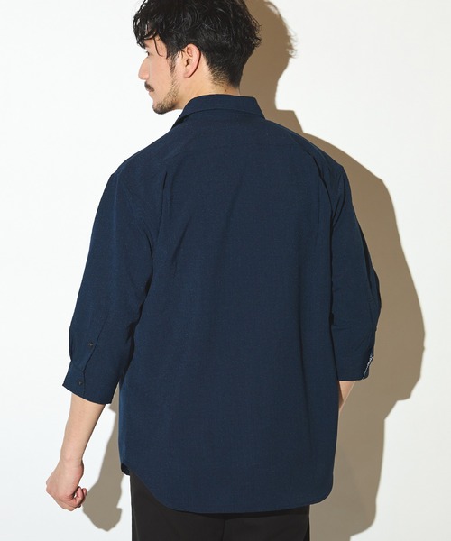 UNION STATION（ユニオンステーション）の「ポリエステルカチオン七分袖ワイドカラーシャツ（シャツ/ブラウス・メンズ・ブルー/ライトブルー/カーキ/ホワイト/ベージュ/ネイビー・S/M/L/LL）」の22枚目の写真