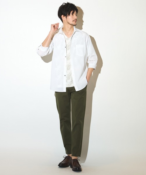 UNION STATION（ユニオンステーション）の「ポリエステルカチオン七分袖ワイドカラーシャツ（シャツ/ブラウス・メンズ・ブルー/ライトブルー/カーキ/ホワイト/ベージュ/ネイビー・S/M/L/LL）」の18枚目の写真