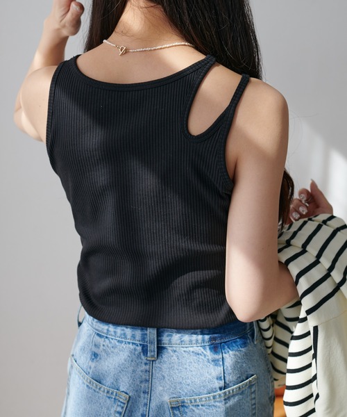 DISCOAT（ディスコート）の「リブスリットアメスリタンクトップ（タンクトップ・レディース・ブラック/モカ/アイボリー/サックスブルー・MEDIUM/LARGE）」の15枚目の写真