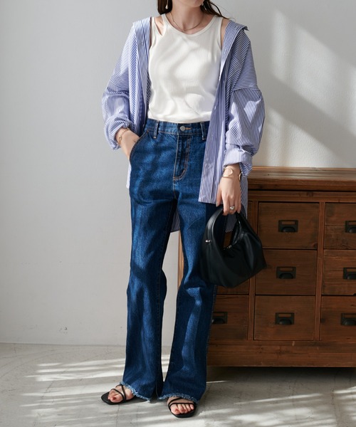 DISCOAT（ディスコート）の「リブスリットアメスリタンクトップ（タンクトップ・レディース・ブラック/モカ/アイボリー/サックスブルー・MEDIUM/LARGE）」の5枚目の写真