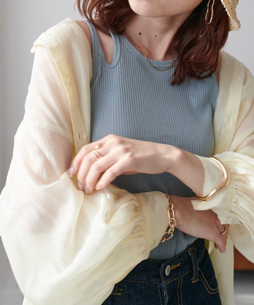 DISCOAT（ディスコート）の「リブスリットアメスリタンクトップ（タンクトップ・レディース・ブラック/モカ/アイボリー/サックスブルー・MEDIUM/LARGE）」の22枚目の写真