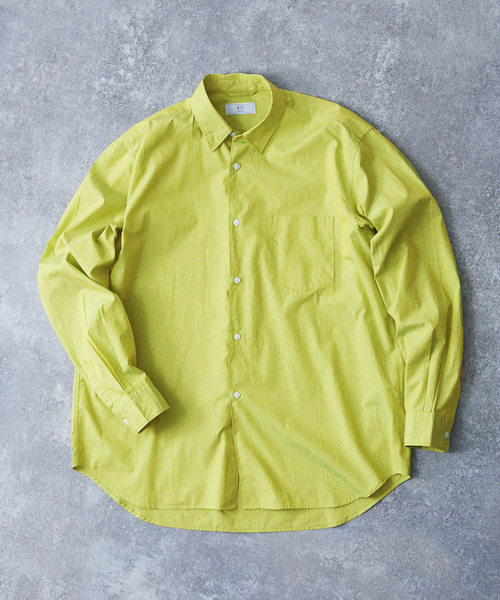 417 EDIFICE（フォーワンセブンエディフィス）の「【ESSENTIAL / エッセンシャル】ブロードシャツ（シャツ/ブラウス・メンズ・グリーン/オレンジ/ライトグリーン/パープル/ホワイト/スカイブルー・SMALL/LARGE/MEDIUM）」の3枚目の写真