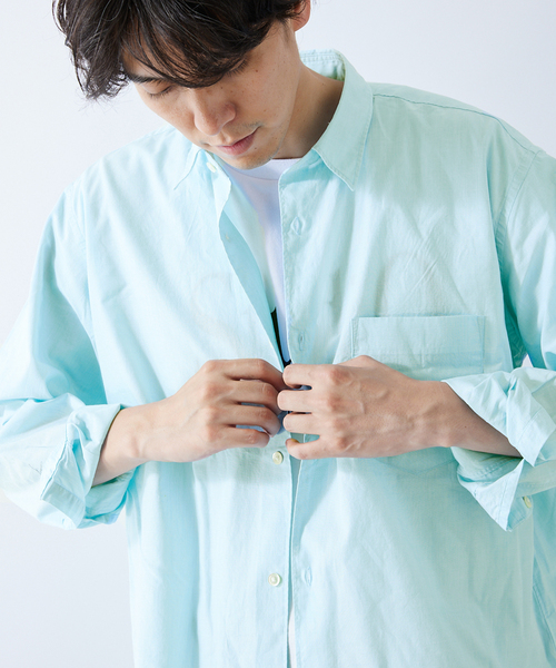 417 EDIFICE（フォーワンセブンエディフィス）の「【ESSENTIAL / エッセンシャル】ブロードシャツ（シャツ/ブラウス・メンズ・グリーン/オレンジ/ライトグリーン/パープル/ホワイト/スカイブルー・SMALL/LARGE/MEDIUM）」の4枚目の写真