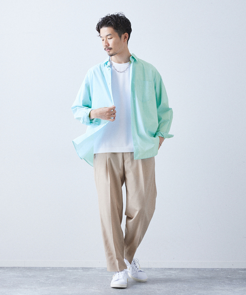 417 EDIFICE（フォーワンセブンエディフィス）の「【ESSENTIAL / エッセンシャル】ブロードシャツ（シャツ/ブラウス・メンズ・グリーン/オレンジ/ライトグリーン/パープル/ホワイト/スカイブルー・SMALL/LARGE/MEDIUM）」の9枚目の写真