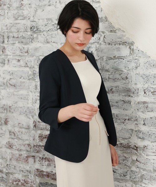 TRUDEA（トルディア）の「(UVカット,吸水速乾,接触冷感,ウォッシャブル)カチオンカラーレスジャケット（ノーカラージャケット・レディース・ネイビー/ライトグレー/グレイッシュベージュ/ブラック・LARGE/MEDIUM/X-LARGE）」の4枚目の写真