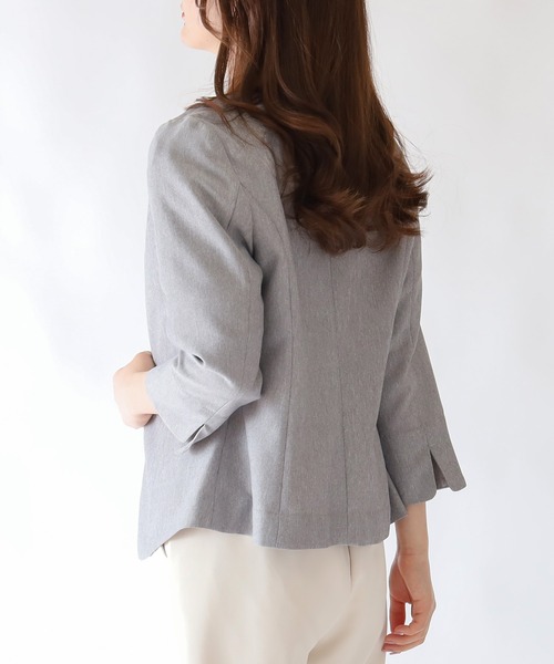 TRUDEA（トルディア）の「(UVカット,吸水速乾,接触冷感,ウォッシャブル)カチオンカラーレスジャケット（ノーカラージャケット・レディース・ネイビー/ライトグレー/グレイッシュベージュ/ブラック・LARGE/MEDIUM/X-LARGE）」の12枚目の写真