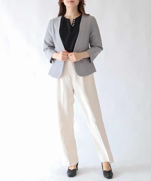 TRUDEA（トルディア）の「(UVカット,吸水速乾,接触冷感,ウォッシャブル)カチオンカラーレスジャケット（ノーカラージャケット・レディース・ネイビー/ライトグレー/グレイッシュベージュ/ブラック・LARGE/MEDIUM/X-LARGE）」の14枚目の写真