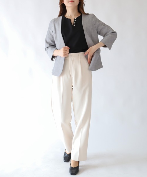 TRUDEA（トルディア）の「(UVカット,吸水速乾,接触冷感,ウォッシャブル)カチオンカラーレスジャケット（ノーカラージャケット・レディース・ネイビー/ライトグレー/グレイッシュベージュ/ブラック・LARGE/MEDIUM/X-LARGE）」の15枚目の写真