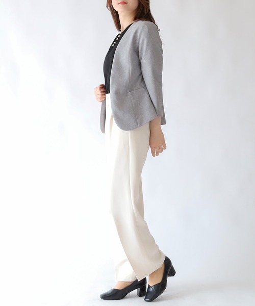 TRUDEA（トルディア）の「(UVカット,吸水速乾,接触冷感,ウォッシャブル)カチオンカラーレスジャケット（ノーカラージャケット・レディース・ネイビー/ライトグレー/グレイッシュベージュ/ブラック・LARGE/MEDIUM/X-LARGE）」の16枚目の写真