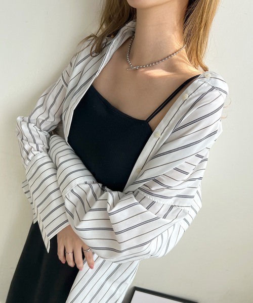Futier land(フューティアランド)の「ストライプ柄ロングカフススリットシャツ(シャツ/ブラウス・レディース・ホワイト/ベージュ/ブルー・FREE)」の13枚目の写真