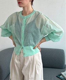 【ハンドウォッシャブル】カラーシアーショートカーディガン