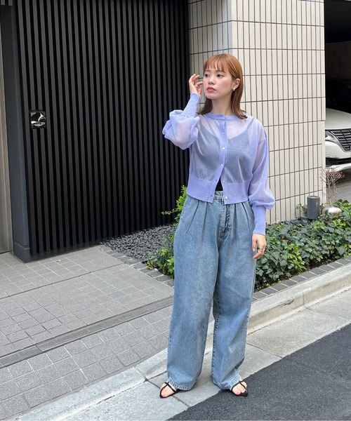 feepur（フェピュール）の「【ハンドウォッシャブル】カラーシアーショートカーディガン（カーディガン/ボレロ・レディース・オレンジ/ラベンダー/ブラック/ピンク/オフホワイト/グリーン・MEDIUM）」の18枚目の写真