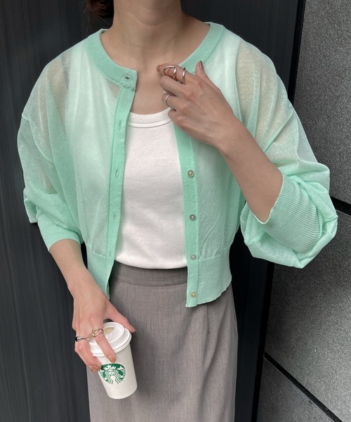 feepur（フェピュール）の「【ハンドウォッシャブル】カラーシアーショートカーディガン（カーディガン/ボレロ・レディース・オレンジ/ラベンダー/ブラック/ピンク/オフホワイト/グリーン・MEDIUM）」の20枚目の写真