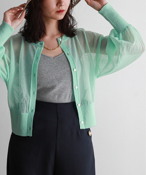 feepur（フェピュール）の「【ハンドウォッシャブル】カラーシアーショートカーディガン（カーディガン/ボレロ・レディース・オレンジ/ラベンダー/ブラック/ピンク/オフホワイト/グリーン・MEDIUM）」の13枚目の写真