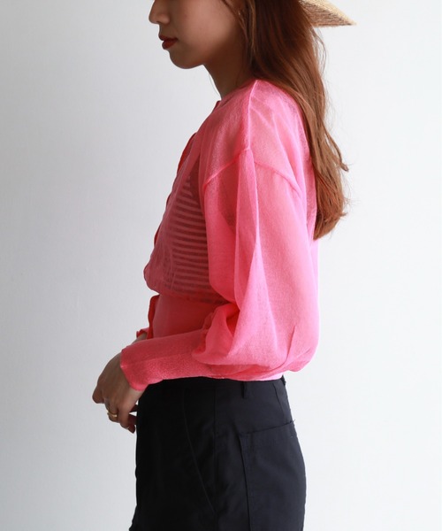 feepur（フェピュール）の「【ハンドウォッシャブル】カラーシアーショートカーディガン（カーディガン/ボレロ・レディース・オレンジ/ラベンダー/ブラック/ピンク/オフホワイト/グリーン・MEDIUM）」の14枚目の写真