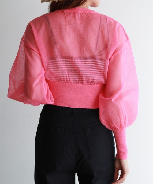 feepur（フェピュール）の「【ハンドウォッシャブル】カラーシアーショートカーディガン（カーディガン/ボレロ・レディース・オレンジ/ラベンダー/ブラック/ピンク/オフホワイト/グリーン・MEDIUM）」の11枚目の写真