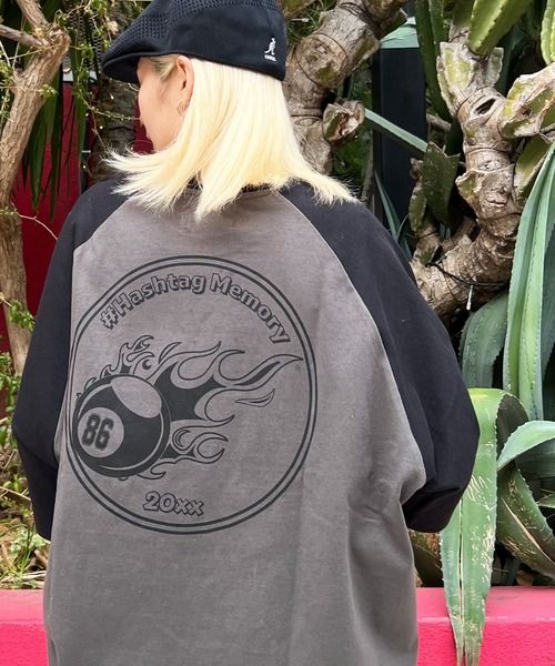 #MEMORY（メモリー）の「【MEMORY】 ラグラン ファイヤー ビリヤード Tシャツ / Raglan billiards T-shirt（Tシャツ/カットソー・メンズ・スミクロ/パープル/ブラック・FREE）」の2枚目の写真