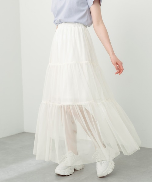 OLIVE des OLIVE（オリーブデオリーブ）の「チュールティアードスカート（スカート・レディース・オフホワイト/ブラック・FREE）」の18枚目の写真