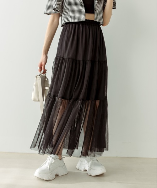 OLIVE des OLIVE（オリーブデオリーブ）の「チュールティアードスカート（スカート・レディース・オフホワイト/ブラック・FREE）」の3枚目の写真
