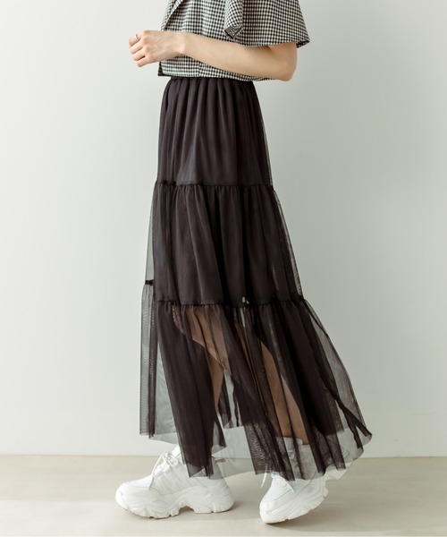OLIVE des OLIVE（オリーブデオリーブ）の「チュールティアードスカート（スカート・レディース・オフホワイト/ブラック・FREE）」の4枚目の写真
