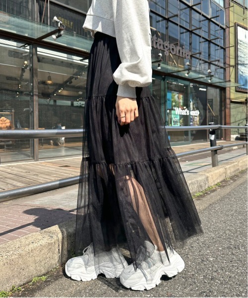 OLIVE des OLIVE（オリーブデオリーブ）の「チュールティアードスカート（スカート・レディース・オフホワイト/ブラック・FREE）」の7枚目の写真
