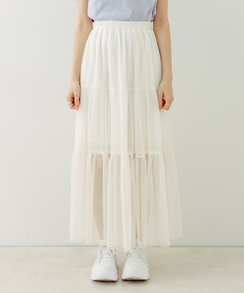 OLIVE des OLIVE（オリーブデオリーブ）の「チュールティアードスカート（スカート・レディース・オフホワイト/ブラック・FREE）」の8枚目の写真