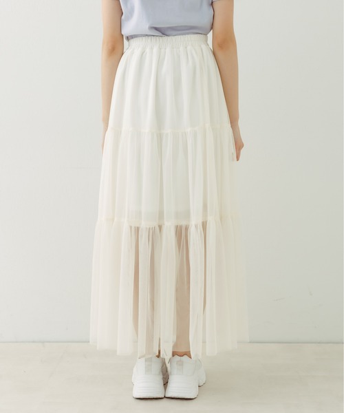OLIVE des OLIVE（オリーブデオリーブ）の「チュールティアードスカート（スカート・レディース・オフホワイト/ブラック・FREE）」の10枚目の写真