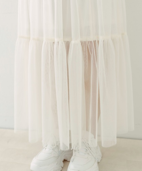 OLIVE des OLIVE（オリーブデオリーブ）の「チュールティアードスカート（スカート・レディース・オフホワイト/ブラック・FREE）」の13枚目の写真