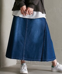 サイドプリーツデニムマキシ丈スカート ［Soiunique］