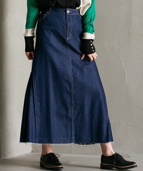Soiunique（スワユニーク）の「サイドプリーツデニムマキシ丈スカート ［Soiunique］（スカート・レディース・ブルー/ネイビー/ワンウォッシュ・LL/M/L/S）」の3枚目の写真