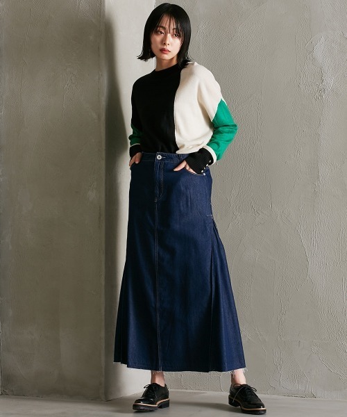 Soiunique（スワユニーク）の「サイドプリーツデニムマキシ丈スカート ［Soiunique］（スカート・レディース・ブルー/ネイビー/ワンウォッシュ・LL/M/L/S）」の21枚目の写真