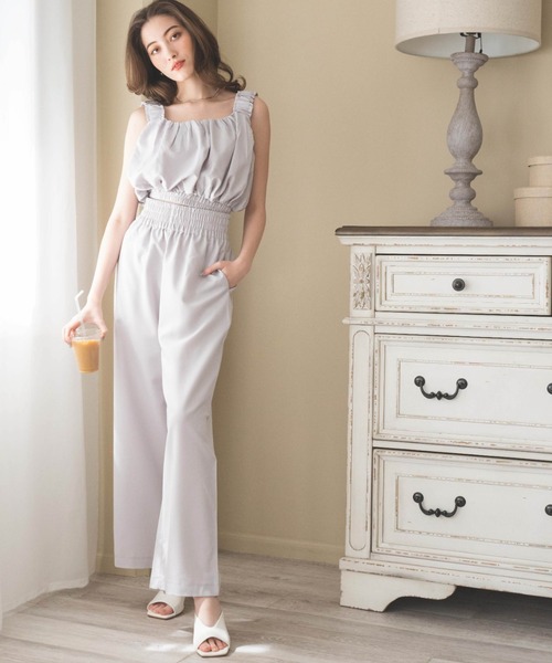 WEGO（ウィゴー）の「WEGO/【WEB限定】ギャザートップスセットワイドパンツ（サロペット/オーバーオール・レディース・ライトグレー/ブラック・FREE）」の5枚目の写真