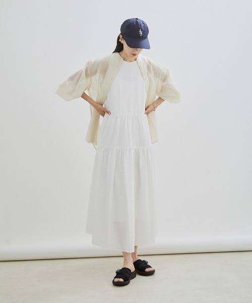 SALON adam et rope'（サロン アダム エ ロペ）の「【WEB限定】【洗える】サッカーノースリーブティアードワンピース（ワンピース・レディース・ブラック/ホワイト・FREE）」の5枚目の写真